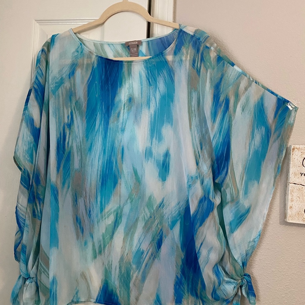 Chico’s size S/M Elegant Blue and White Women's Top with flattering side ties
